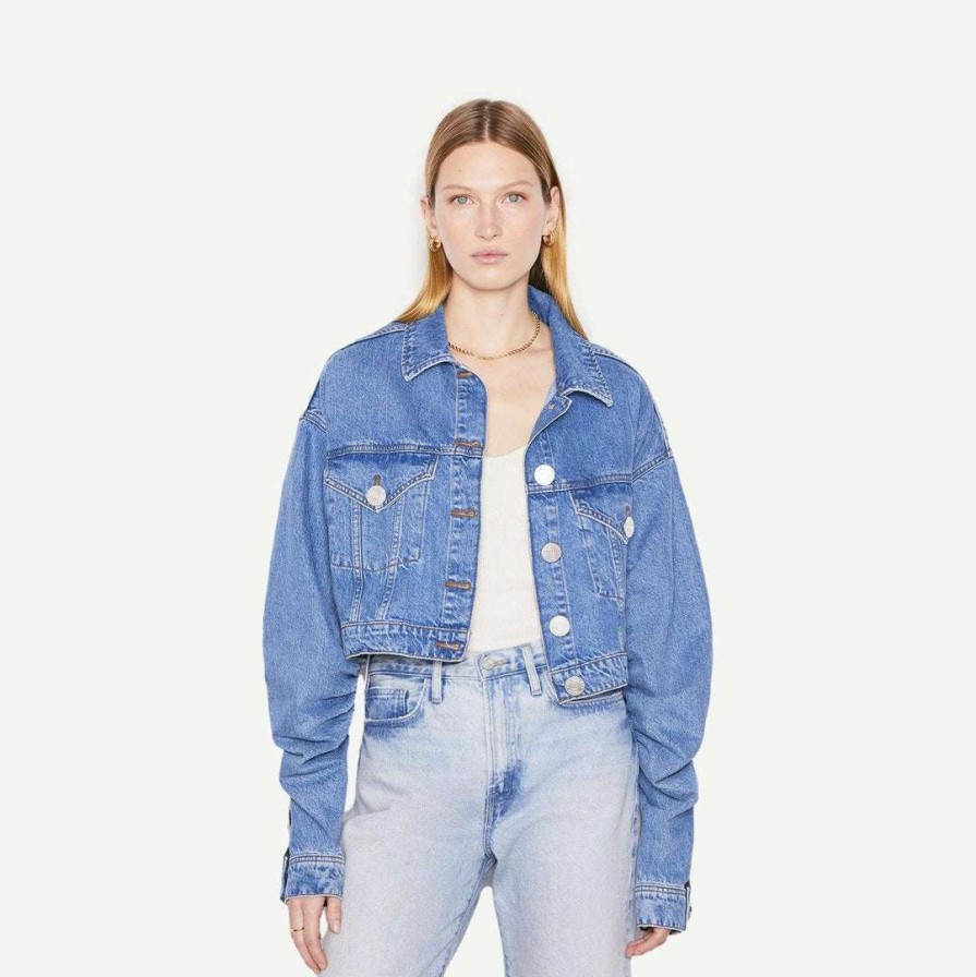 Womens * | Frame Denim Womens Ruched Sleeve Denim Jacket Sea Level