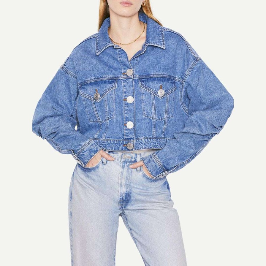 Womens * | Frame Denim Womens Ruched Sleeve Denim Jacket Sea Level