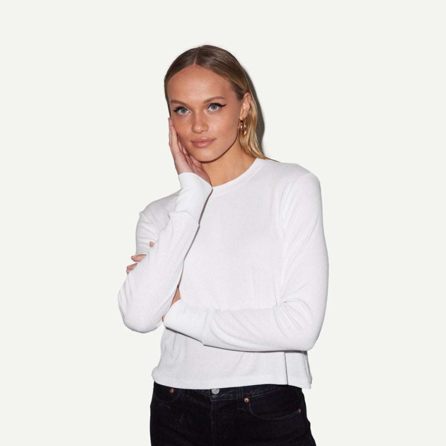 Tee & Tanks * | Lna Ribbed Long Sleeve Crew White