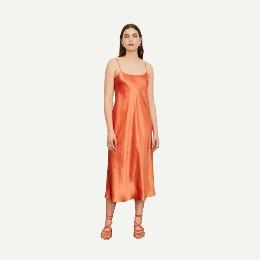 Womens * | Vince Satin Slip Dress Burnt Orange Womens