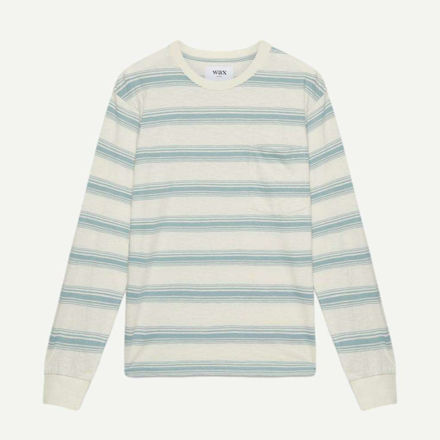 Tees * | Wax London Mens Hayden Ls Tee Slub Stripe Ecru/Blue